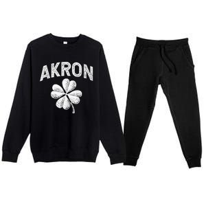 Akron, Ohio St Patrick's Day Shamrock Distressed Retro T Premium Crewneck Sweatsuit Set