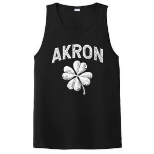 Akron, Ohio St Patrick's Day Shamrock Distressed Retro T PosiCharge Competitor Tank