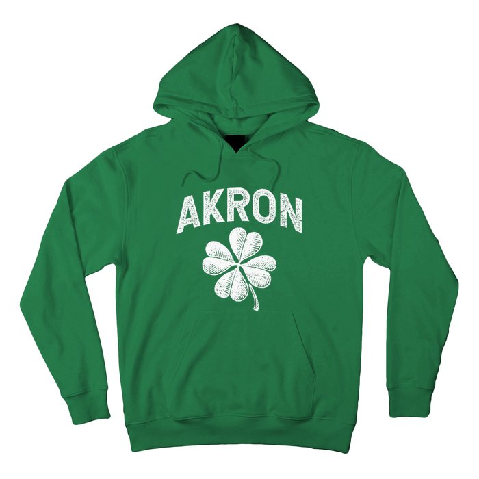 Akron, Ohio St Patrick's Day Shamrock Distressed Retro T Hoodie