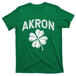 Akron, Ohio St Patrick's Day Shamrock Distressed Retro T T-Shirt