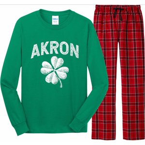 Akron, Ohio St Patrick's Day Shamrock Distressed Retro T Long Sleeve Pajama Set