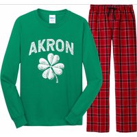 Akron, Ohio St Patrick's Day Shamrock Distressed Retro T Long Sleeve Pajama Set