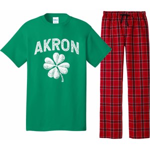 Akron, Ohio St Patrick's Day Shamrock Distressed Retro T Pajama Set