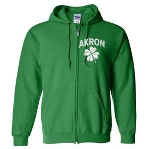 Akron, Ohio St Patrick's Day Shamrock Distressed Retro T Full Zip Hoodie