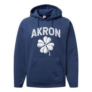 Akron, Ohio St Patrick's Day Shamrock Distressed Retro T Performance Fleece Hoodie