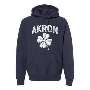 Akron, Ohio St Patrick's Day Shamrock Distressed Retro T Premium Hoodie