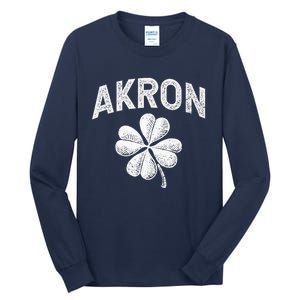 Akron, Ohio St Patrick's Day Shamrock Distressed Retro T Tall Long Sleeve T-Shirt