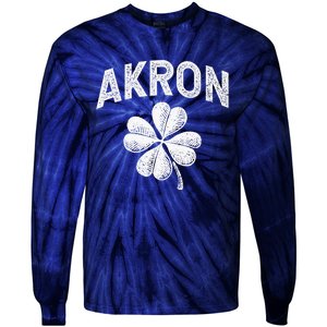 Akron, Ohio St Patrick's Day Shamrock Distressed Retro T Tie-Dye Long Sleeve Shirt