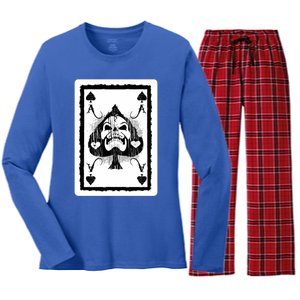 Ace Of Spades Heavy Rock Skull Skeleton Playing Card Funny Gift Women's Long Sleeve Flannel Pajama Set 