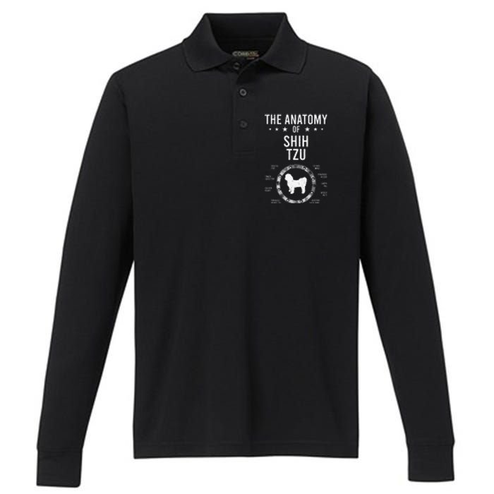 Anatomy of Shih Tzu Dog Lover Performance Long Sleeve Polo