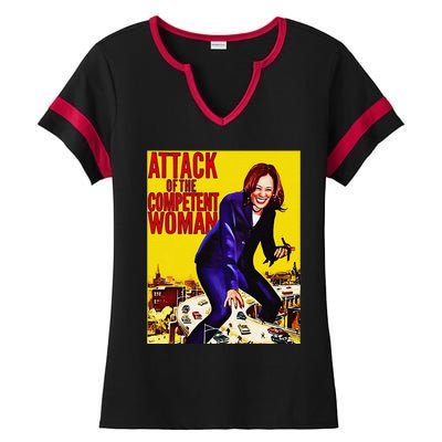 Attack Of The Competent Woman Funny Kamala Harris Vote 2024 Ladies Halftime Notch Neck Tee