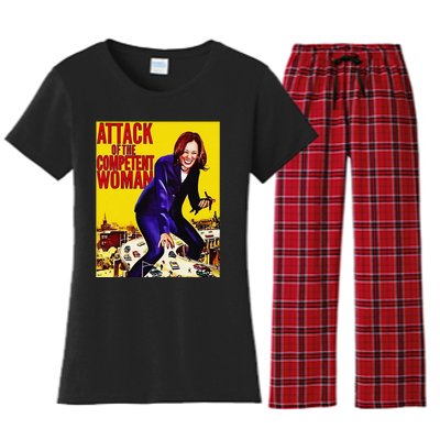 Attack Of The Competent Woman Funny Kamala Harris Vote 2024 Women's Flannel Pajama Set