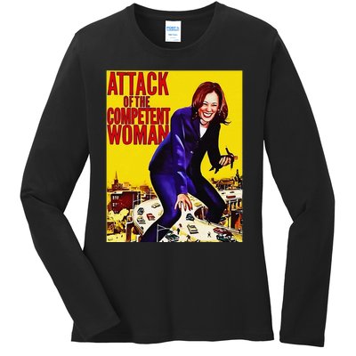 Attack Of The Competent Woman Funny Kamala Harris Vote 2024 Ladies Long Sleeve Shirt