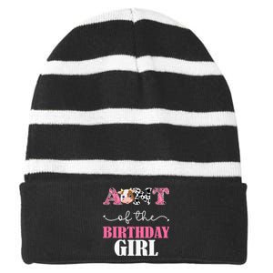 Aunt Of The Birthday Cow 1st gift Birthday Striped Beanie with Solid Band