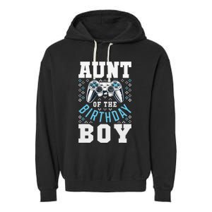 Aunt of the Birthday Matching Video Gamer Birthday Party Garment-Dyed Fleece Hoodie