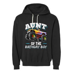 Aunt of the Birthday Monster Truck Birthday Party Garment-Dyed Fleece Hoodie