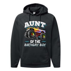 Aunt of the Birthday Monster Truck Birthday Party Performance Fleece Hoodie