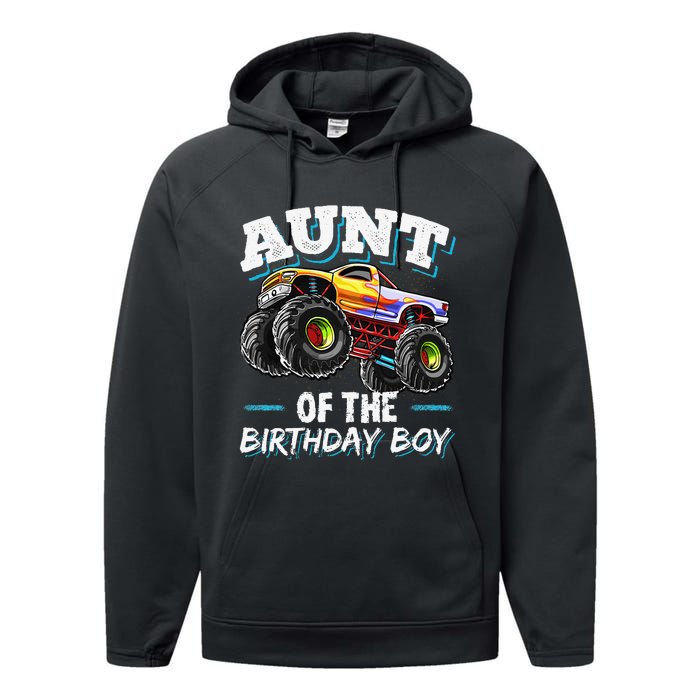 Aunt of the Birthday Monster Truck Birthday Party Performance Fleece Hoodie