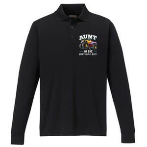 Aunt of the Birthday Monster Truck Birthday Party Performance Long Sleeve Polo