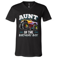 Aunt of the Birthday Monster Truck Birthday Party V-Neck T-Shirt