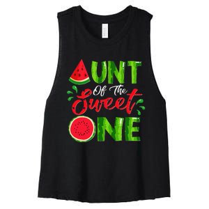 Aunt Of The Sweet One Birthday Watermelon Matching Family Women's Racerback Cropped Tank