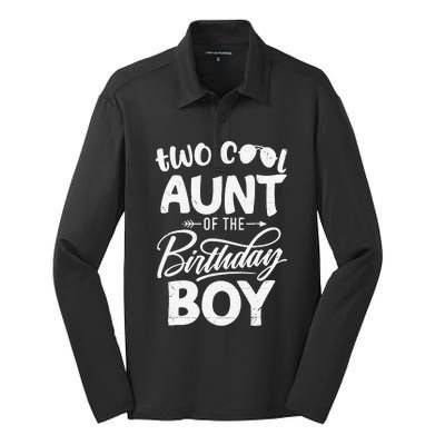 Aunt of the Birthday Two Cool 2nd Bday Mother Mama Mommy Silk Touch Performance Long Sleeve Polo