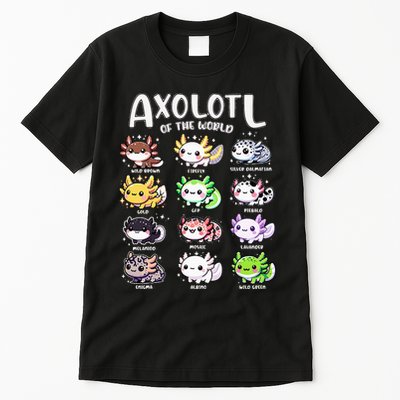 Axolotls Of The World Kawaii Types Of Axolotl Fish Amphibian Tall T-Shirt
