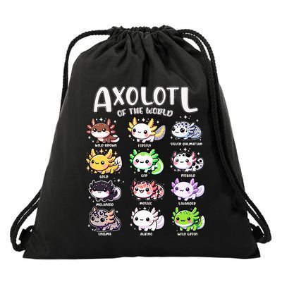 Axolotls Of The World Kawaii Types Of Axolotl Fish Amphibian Drawstring Bag