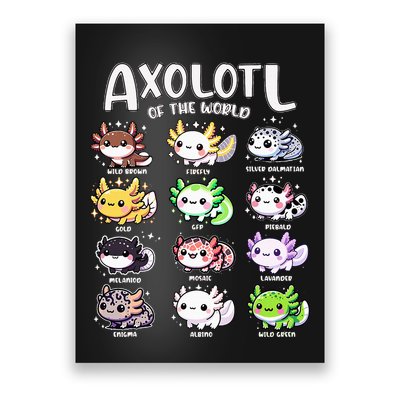 Axolotls Of The World Kawaii Types Of Axolotl Fish Amphibian Poster