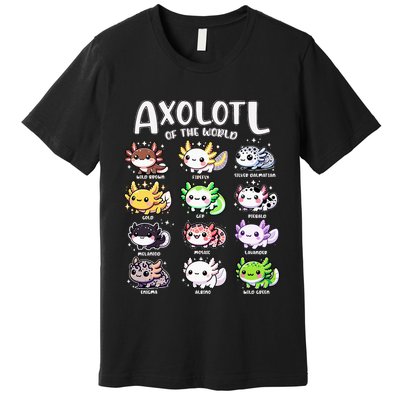 Axolotls Of The World Kawaii Types Of Axolotl Fish Amphibian Premium T-Shirt