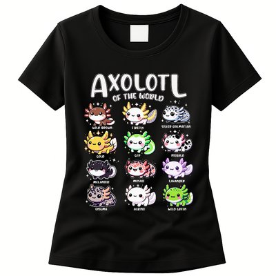 Axolotls Of The World Kawaii Types Of Axolotl Fish Amphibian Womens T-Shirt