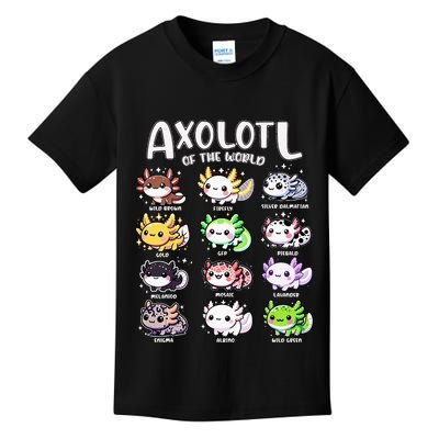 Axolotls Of The World Kawaii Types Of Axolotl Fish Amphibian Kids T-Shirt