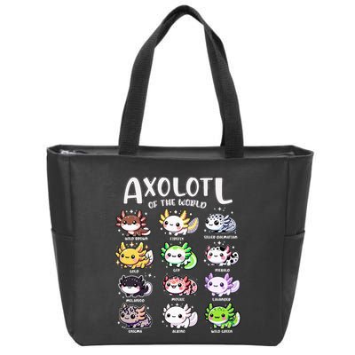 Axolotls Of The World Kawaii Types Of Axolotl Fish Amphibian Zip Tote Bag