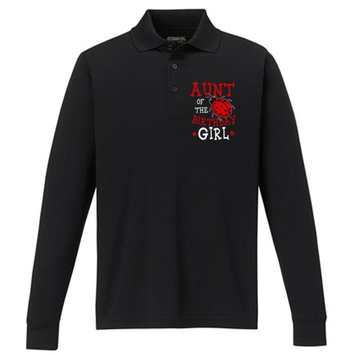 Aunt Of The Birthday Ladybug Bday Party Celebration Performance Long Sleeve Polo