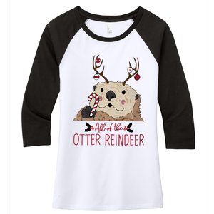 All Of The Otter Reindeer Funny Christmas Ugly Women's Tri-Blend 3/4-Sleeve Raglan Shirt