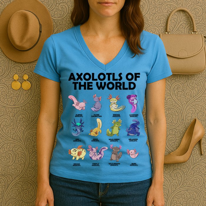 Axolotls Of The World Women's V-Neck T-Shirt