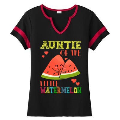 Auntie Of The Little Watermelon Cute Melon Family Matching Gift Ladies Halftime Notch Neck Tee