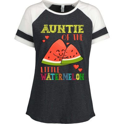 Auntie Of The Little Watermelon Cute Melon Family Matching Gift Enza Ladies Jersey Colorblock Tee