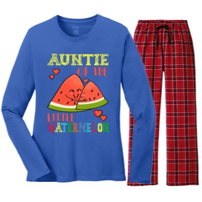 Auntie Of The Little Watermelon Cute Melon Family Matching Gift Women's Long Sleeve Flannel Pajama Set 