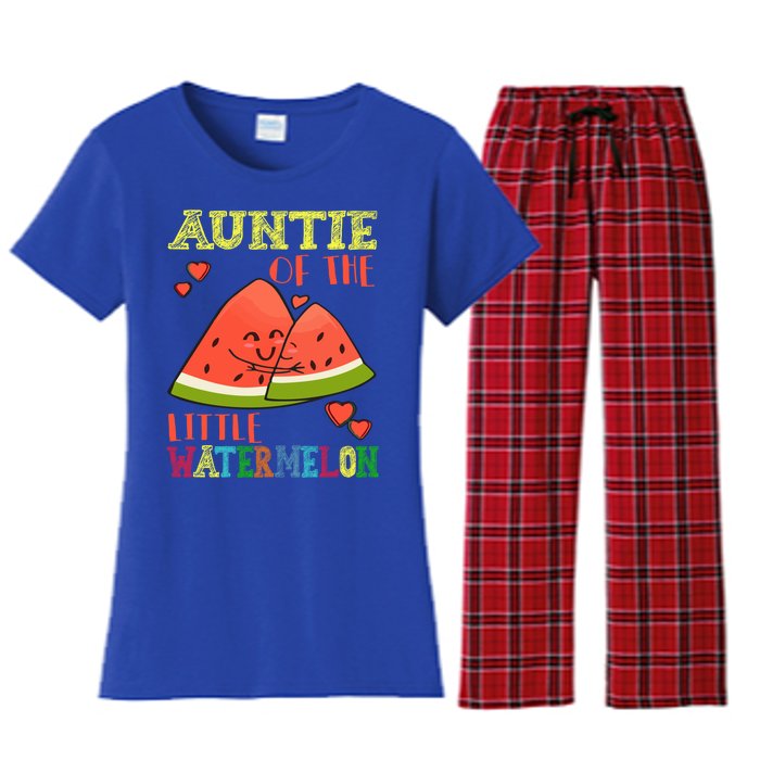 Auntie Of The Little Watermelon Cute Melon Family Matching Gift Women's Flannel Pajama Set