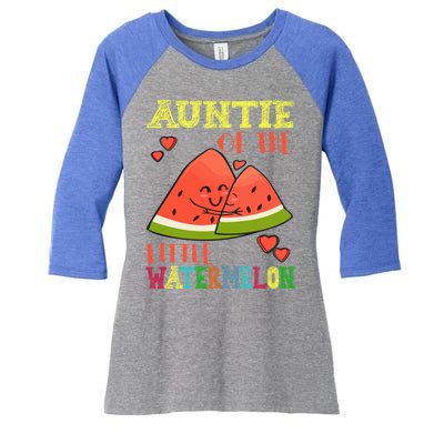 Auntie Of The Little Watermelon Cute Melon Family Matching Gift Women's Tri-Blend 3/4-Sleeve Raglan Shirt