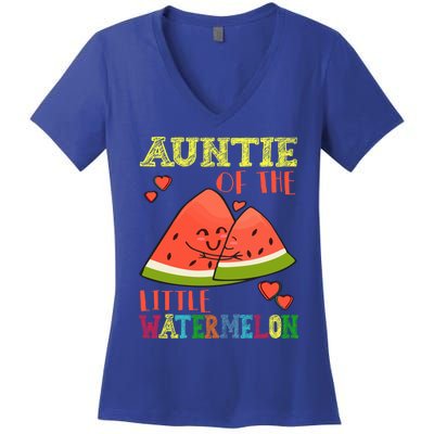 Auntie Of The Little Watermelon Cute Melon Family Matching Gift Women's V-Neck T-Shirt