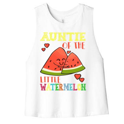 Auntie Of The Little Watermelon Cute Melon Family Matching Gift Women's Racerback Cropped Tank