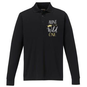 Aunt Of The Wild One First Birthday Matching Family Gift Performance Long Sleeve Polo