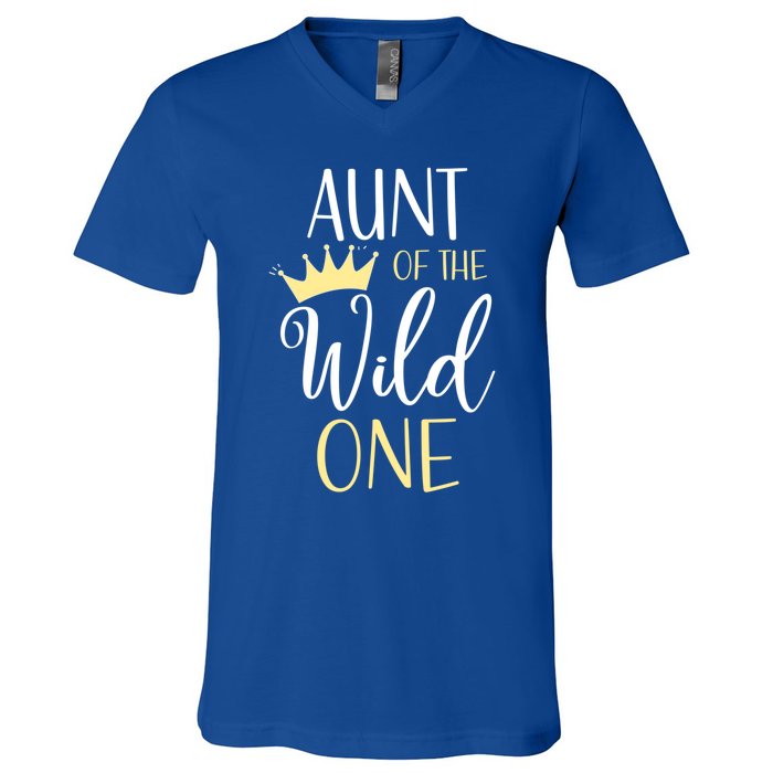 Aunt Of The Wild One First Birthday Matching Family Gift V-Neck T-Shirt