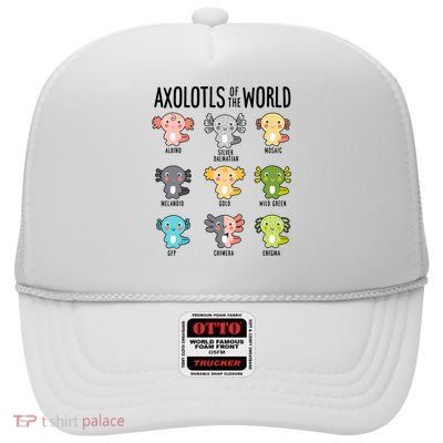Axolotls Of The World Axolotl Amphibian Animal Lovers Kawaii High Crown Mesh Back Trucker Hat