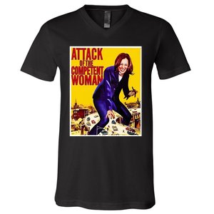 Attack Of The Competent Woman Kamala Harris V-Neck T-Shirt