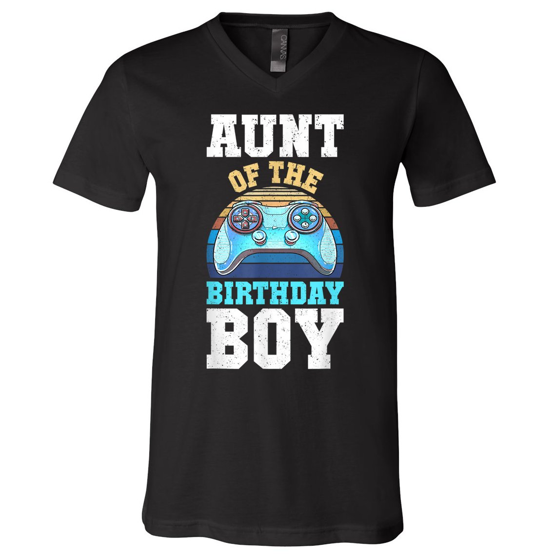 Aunt Of The Birthday Boy Matching Video Gamer Birthday Party V-Neck T-Shirt