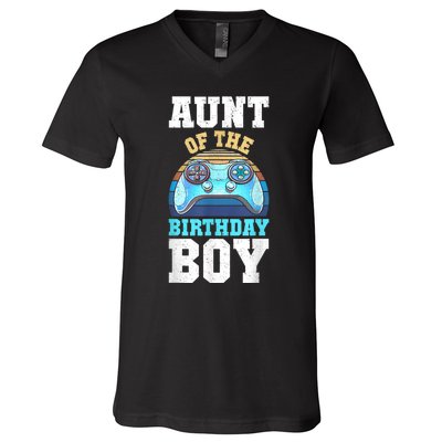 Aunt Of The Birthday Boy Matching Video Gamer Birthday Party V-Neck T-Shirt