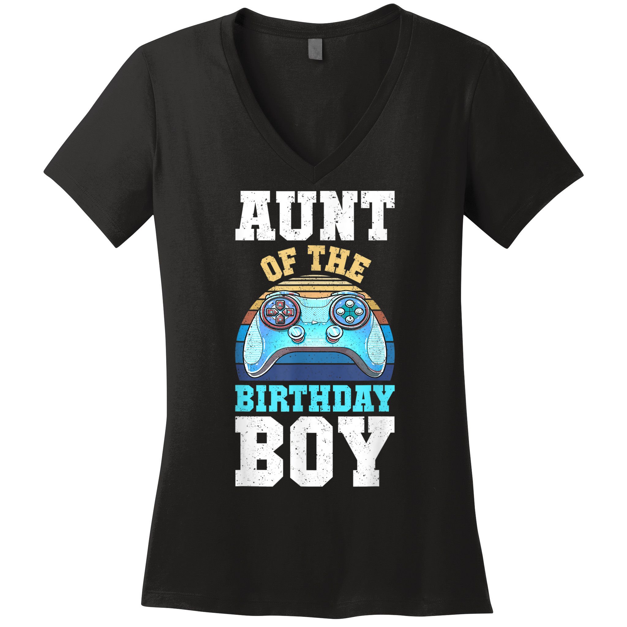 Aunt Of The Birthday Boy Matching Video Gamer Birthday Party Women's V-Neck T-Shirt